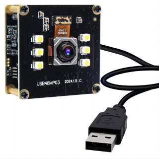 48MP Mini Autofocus USB Camera Module with White LED Night Vision Webcam with No Distortion Lens for Moving Objects Capture