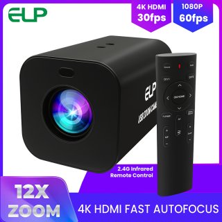 ELP 4K HDMI 12X Zoom AF RGB Camera 1080P 60FPS Autofocus Lightburn Webcam High Speed H.265 Infrared Remote Control PC Camera UVC