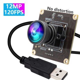 ELP 12MP USB Camera Module 120fps 30fps High Speed Webcam 3840*3040 Mini Camere with No Distortion Lens Lightburn Golf USB Camera