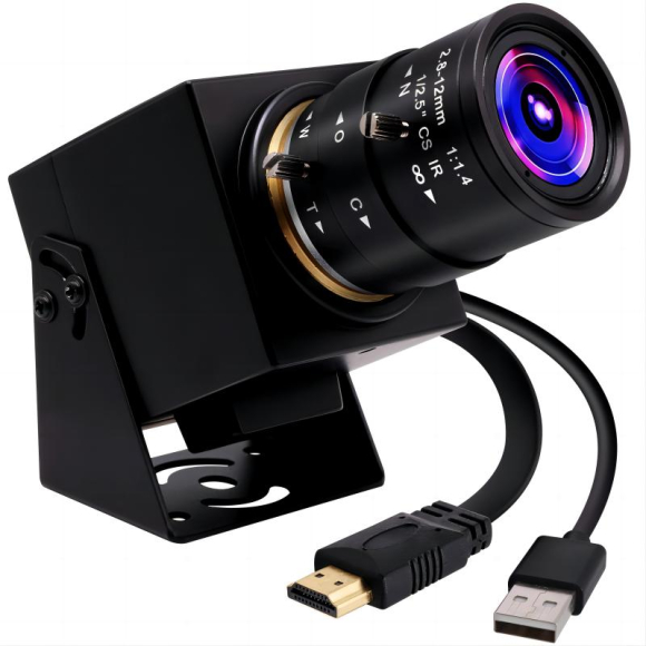 4K HDMI USB Camera H.265 3840*2160 Webcam with 2x Digital Zoom 2.8-12mm Varifocal Lens for Real-time Live Streaming